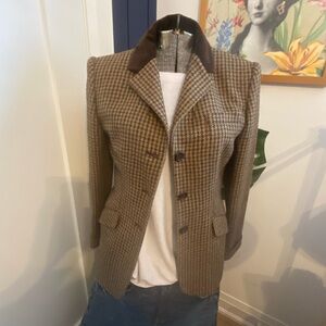 Lauren Ralph Lauren Houndstooth Silk & Wool Menswear Women's Blazer
